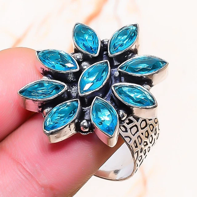 Swiss Blue Topaz Gemstone Handmade Gift Jewelry Ring Size 9 s254