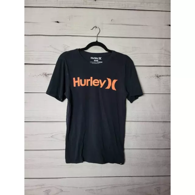 Hurley Womens T-Shirt Black Orange Short Sleeve Scoop Neck Spell Out Solid S