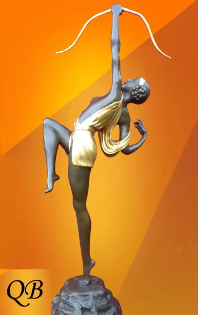 Bronze Figurine Art Deco Sculpture Statue Diana Huntress Gold Hot Cast Figure