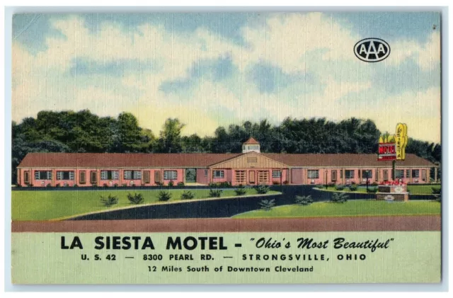 c1940's La Siesta Motel Exterior Roadside Strongsville Ohio OH Unposted Postcard