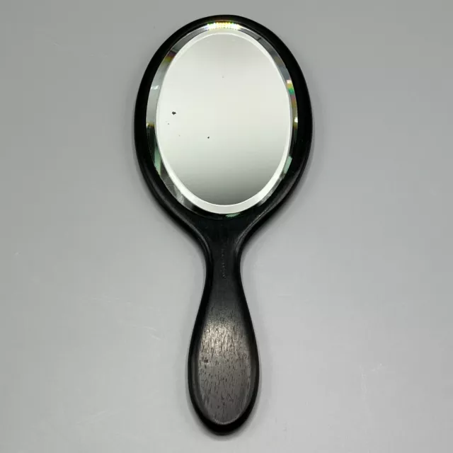 Antique Black Real Ebony Wood Hand Mirror Oval Old 1920s 1930s Vintage Bevelled