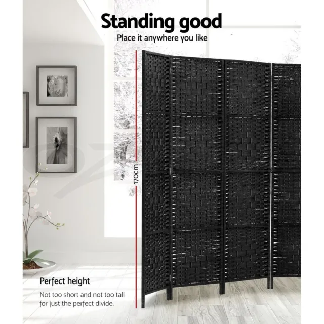 Artiss 8 Panel Room Divider Screen Partition Privacy Fold Stand Woven Black 2