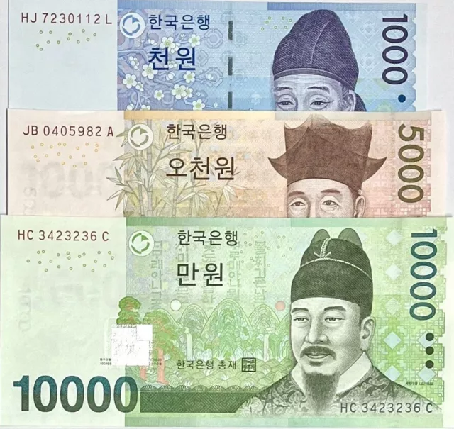 South Korea Set 3 PCS 1000 5000 10000 Won ND 2006 - 2007 P 54 55 56 UNC