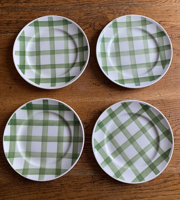 Lot de 4 Assiettes à desserts Moulin des Loups ORCHIES Vichy Vert Vintage en TBE