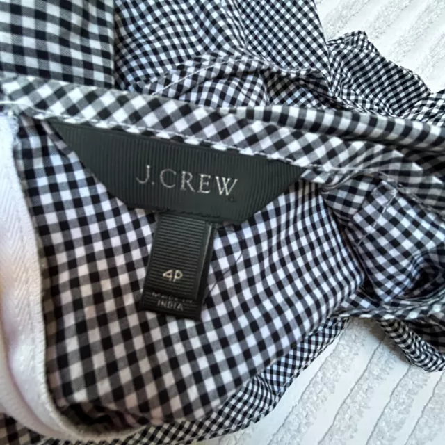 J. CREW EDIE Micro Gingham Shift Dress Size 4P Black White Check Ruffle ...