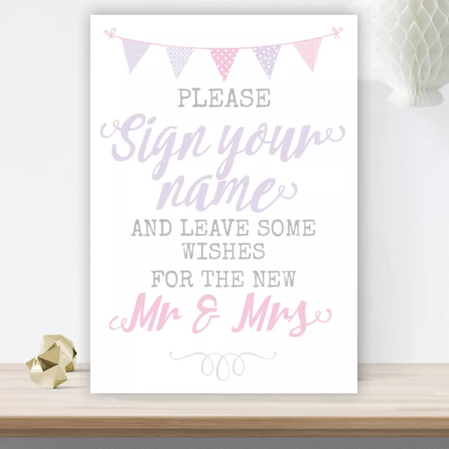 Lilac & Pink Bunting Wedding Guest Book Table Sign Mr and Mrs 3 FOR 2 (LIB9)