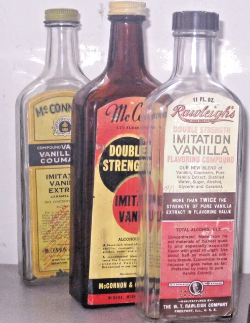 Antique OLD Vintage Lot of 3 Vanilla Glass BOTTLES by McConnon's & Rawleigh's
