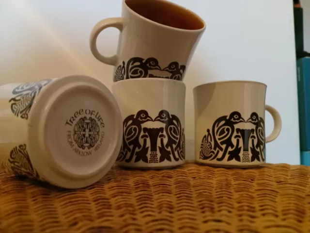 Set Of 4 Mugs Tree Of Life Arklow Ireland Pottery 1960 Rare And Beautiful