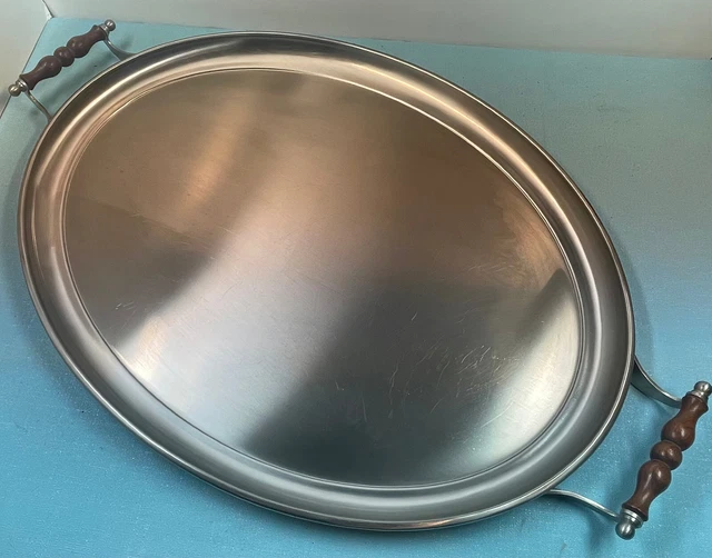 Plateau De Service Ancien Jean Couzon - Inox 18/10, Poignées, Vintage 1980, Motif Poisson