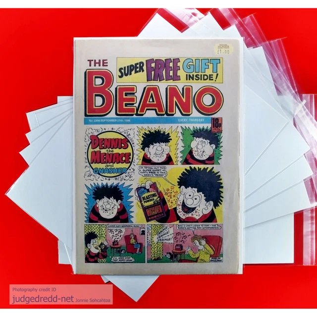 THE BEANO BRITISH Comic Bags ONLY Size7 Fits A4 and Comic Books Acid
