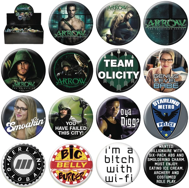 DC Comics Arrow TV Show Metal Button Assortment of 15 Ata-Boy YOU CHOOSE BUTTON