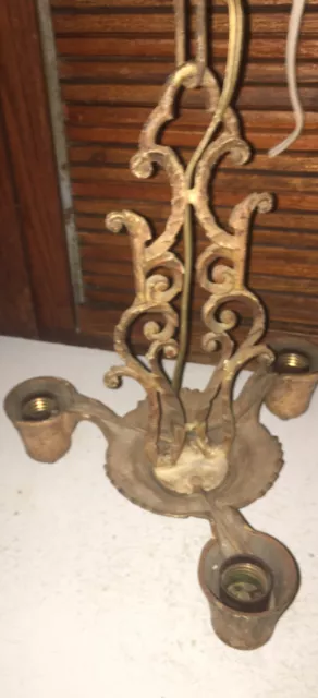antique Ornate cast iron light chandelier 3 Bulb Fixture