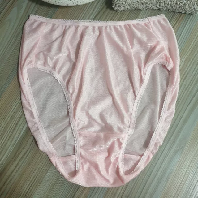 Vintage Slippery Panty 100% Nylon Pink Granny High Waist Brief Size 8 Hip 39-43"