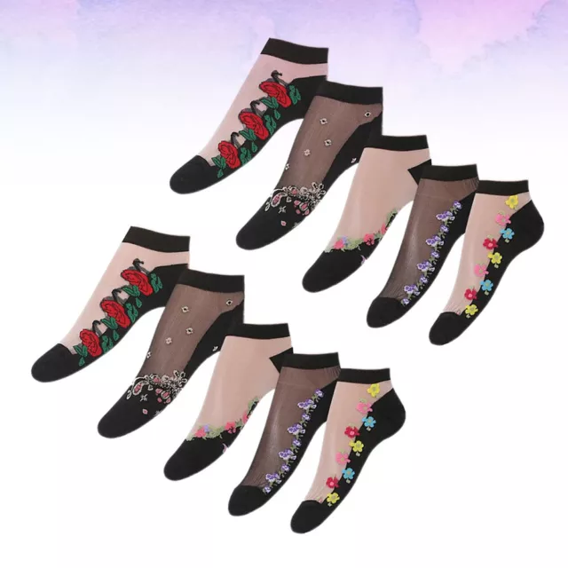 5 Pairs cotton socks Black Lace Sock Crystal Silk Socks Silk Stockings Women