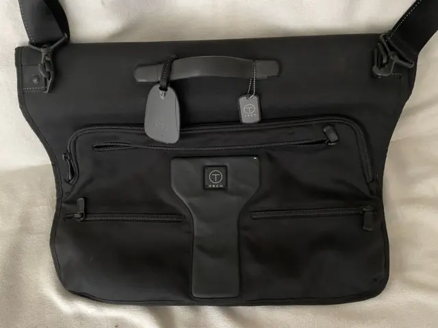 T-Tech Tumi Black Garment Bag 22" x 17"  Pockets, Hook, Strap