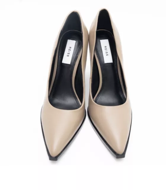 Reiss Shoes Womens 38 Ada Court Pump Leather Tan Point Toe Squared Sole Modern