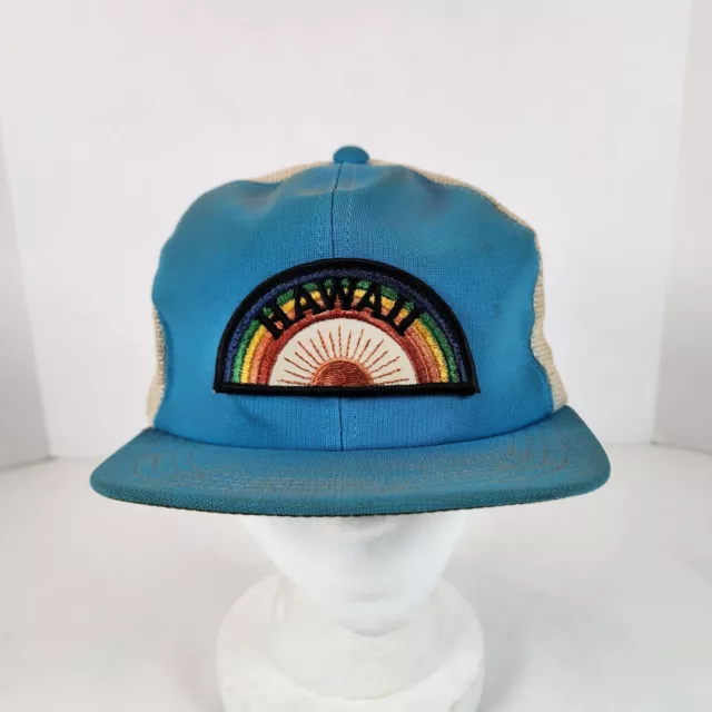 VTG Hawaii Rainbow Patch Blue White Mesh Snapback Trucker Hat Dorfman-Pacific