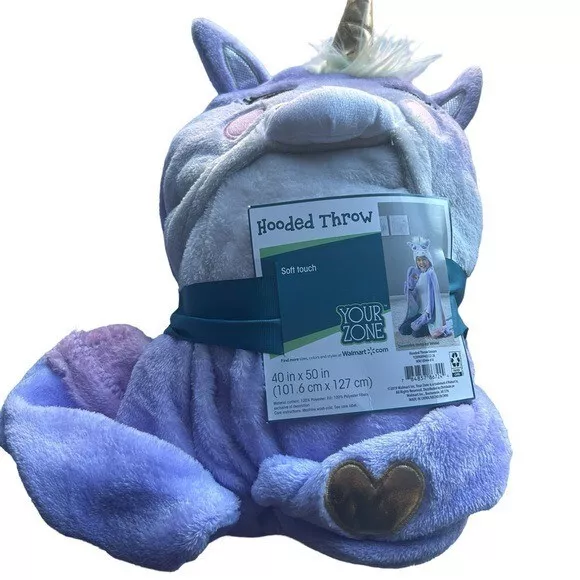 New Purple unicorn soft touch hooded throw blanket for kids, 50 inches