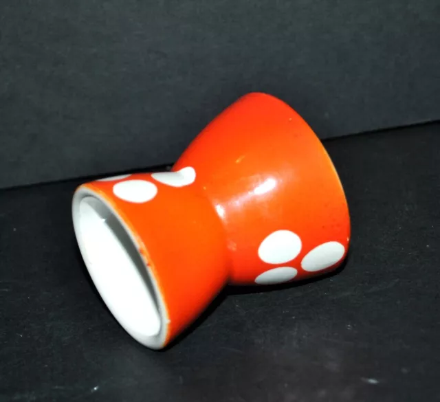 Coquetier diabolo vintage en faïence de Sarreguemines? Rouge à pois blanc