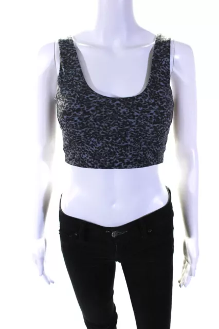 Varley Womens Elise Cheetah Print Scoop Neck Sports Bra Black Gray Size Medium