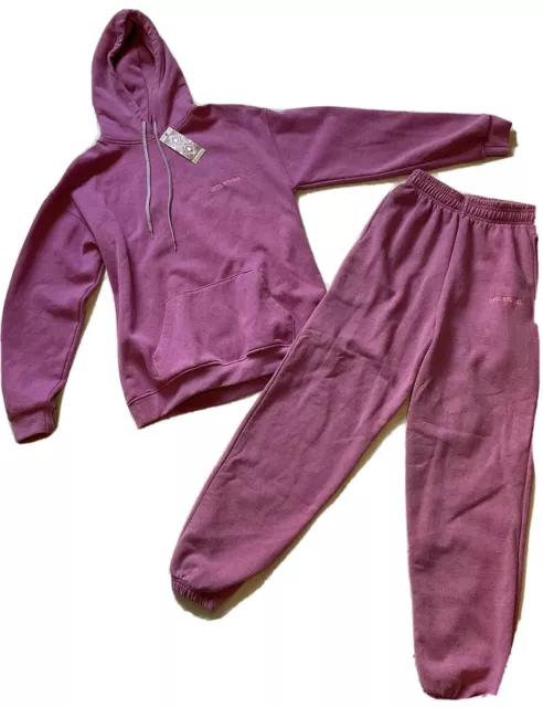 Boohoo Womens matching sweatshirt and jogger set OFCL STUDIO Hot Pink Small NWT