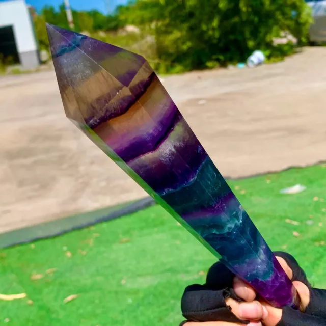 471G Natural rainbow fluorite scepter Quartz Crystal Single-End Terminated Wand