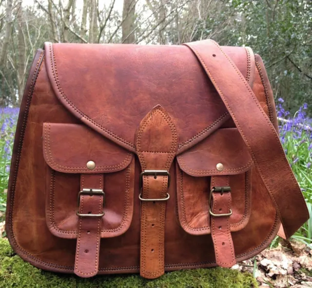 Women Vintage Style Genuine Brown Leather Cross Body Shoulder Bag Handmade Purse
