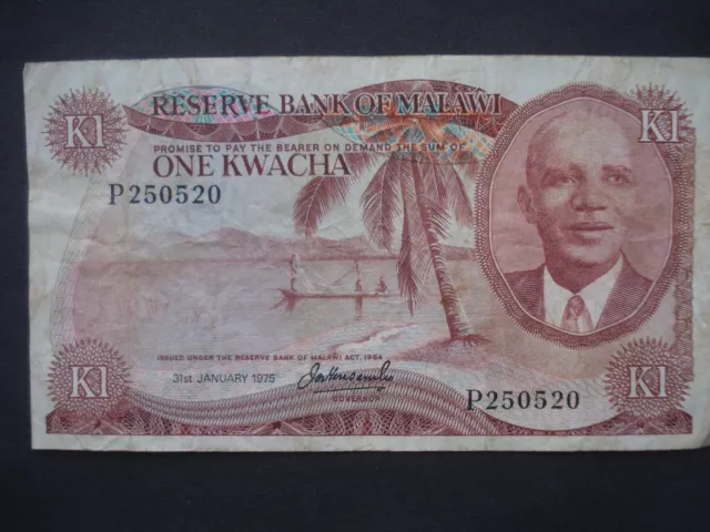 Banconota usata One Kwacha Malawi 31 gennaio 1975 (lotto 1)