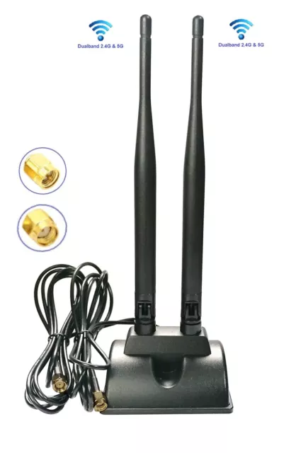 Set antenna WiFi 2.4&5G - 2x6dBi giunto universale MagnetSucker cavo 1,5 m SMA RP-SMA