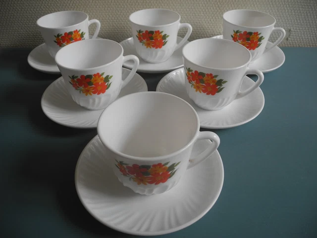 Lot 6 Tasses Arcopal Modèle Polka – à Pois – Vintage 70 – Déco Cuisine