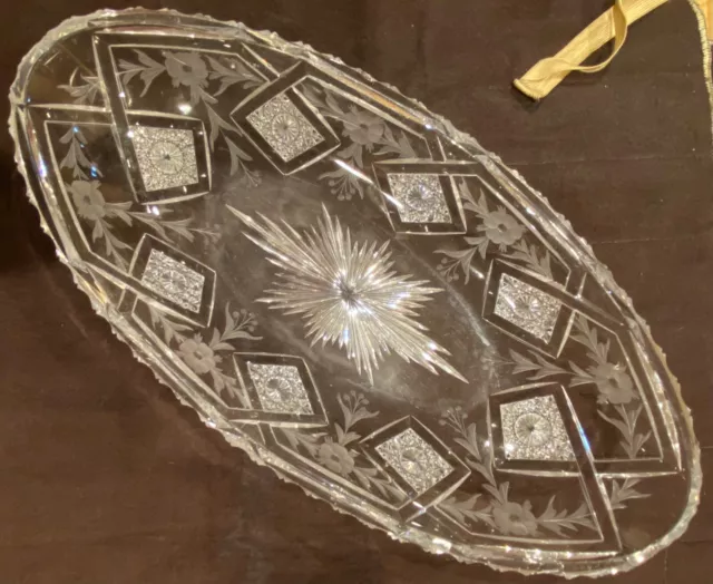 Signed HAWKES American Brilliant Period Cut Glass CELERY BOWL Dish Flowers ABP Signed HAWKES American Brilliant Period Cut Glass CELERY BOWL Dish Flowers ABP