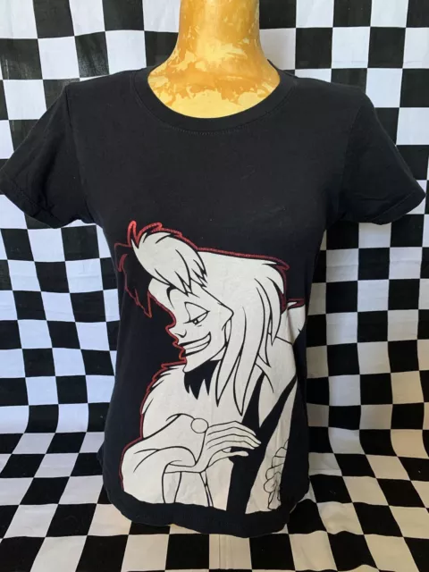 Disney Villains Cruella Deville Shirt RED FOIL T-Shirt 101 Dalmatians Black Sz M