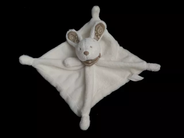 Doudou carré plat Lapin blanc foulard bandana marron taupe Nicotoy Simba 2