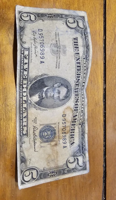 1953 A $5 Five Dollar Bill Silver Certificate Blue Seal Note
