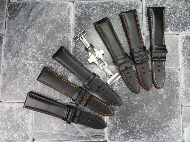 19mm CALF Leather Strap Brush Folding Buckle Watch Band Set LONGINES Black