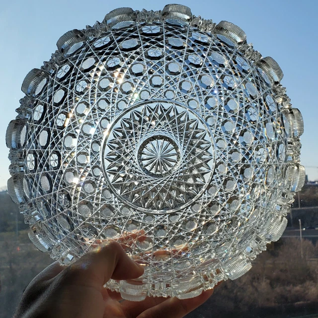 RARE American Brilliant Cut Bowl Russian Cane Harvard Pattern ABP glass 8"