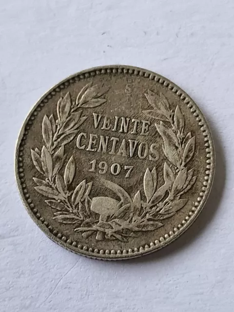 Chile 20 Centavos 1907 , Silver