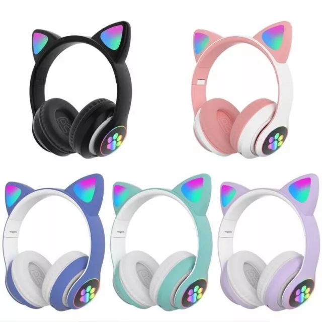 Cuffie Bluetooth LED Gaming Smartphone Orecchie Gatto Wireless 5 Colorazioni