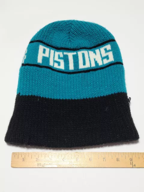 Detroit Pistons Teal/Black Beanie Winter Cap Knit Hat VTG USA Made Rossmor