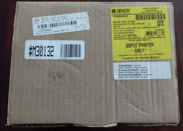 NEW Brady PermaSleeve Wire Marking Sleeves Labels B33D-187-2-3 BBP33