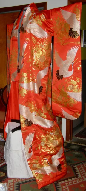 Vintage Japanese Silk Brocade Ceremonial Uchikake Wedding Kimono - Gold Threads,