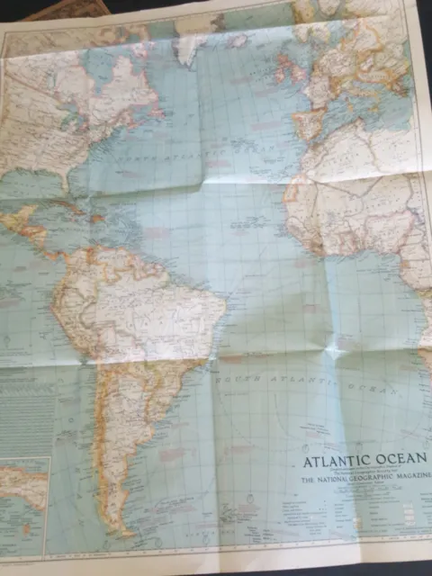 Vintage map. Atlantic Ocean National Geographic Original Circa 1939