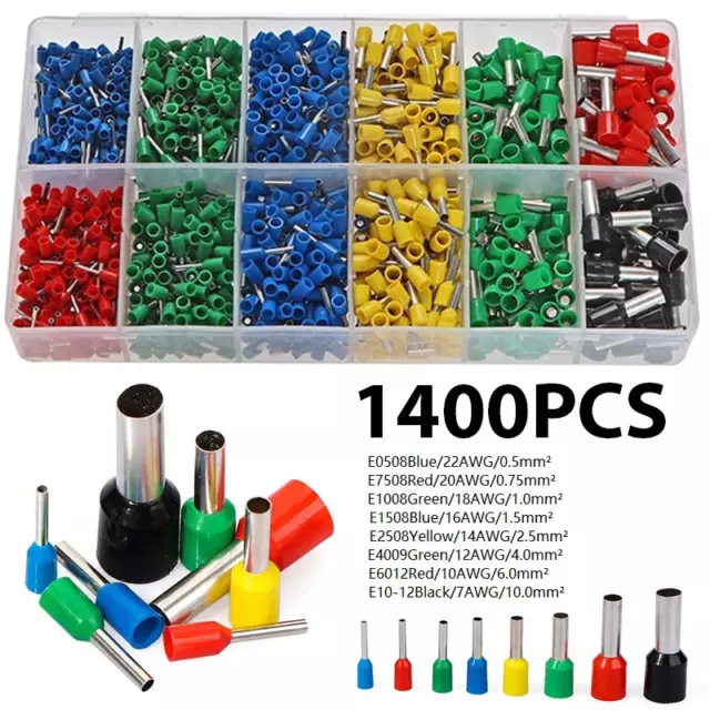 1400pcs Insulated Copper Wire Cord Pin End Terminal Ferrules Crimp Connector Kit