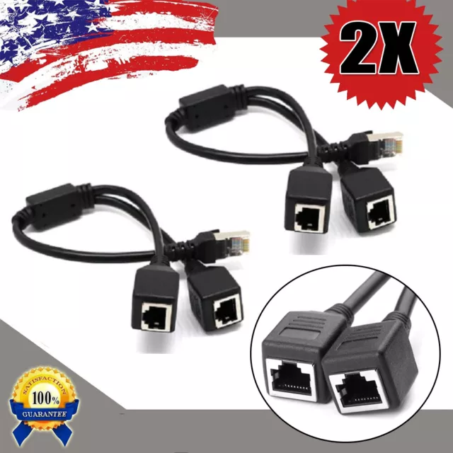 2X RJ45 Splitter Adapter 1 Male To 2 Female Lan Ethernet Network Extension Cable