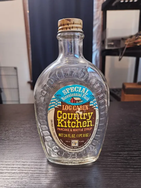 Vintage Log Cabin Country Kitchen Syrup Bottle Glass Special Bicentennial Flask