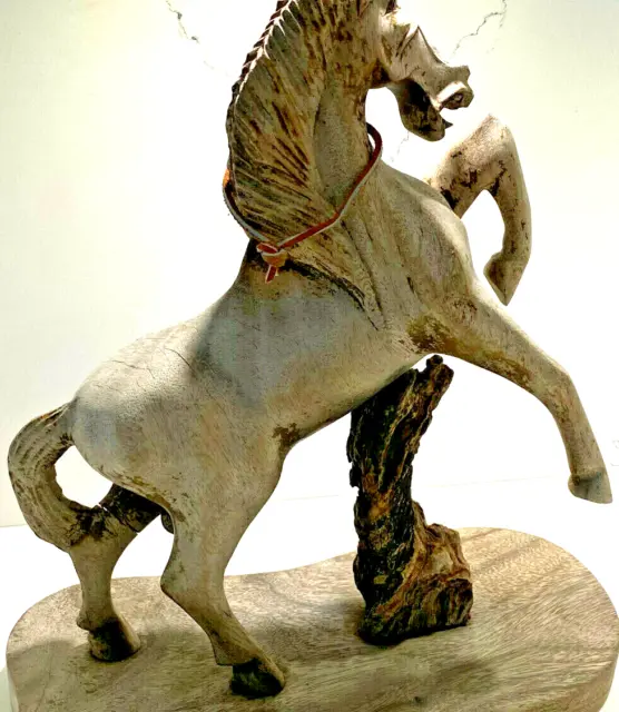 Awesome Carved Wood Jumping Stallion Horse Statue Figurine 3