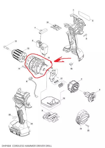 Makita Gear Assembly for Makita Drill DHP484 XPH12 126729-1 123953-7 123736-5