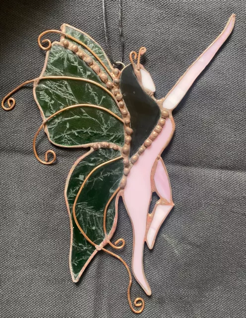 Fairie Stained Glass Suncatcher - Green Wings