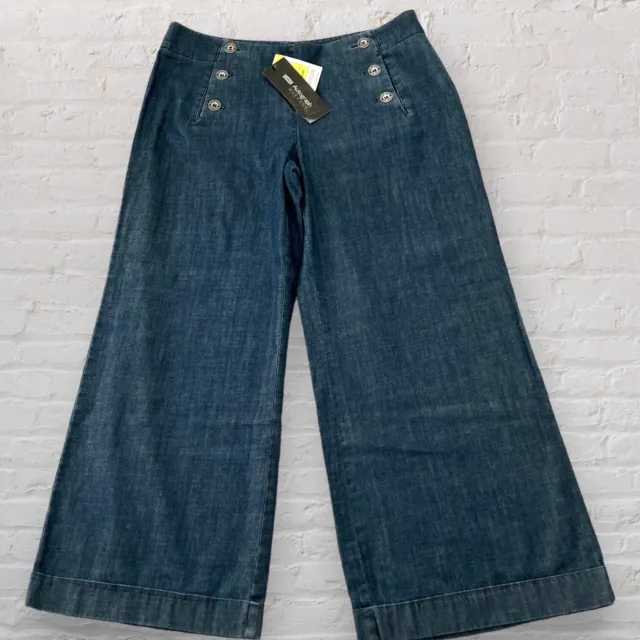 Autograph Weekend Wide Leg Trousers Size 16S Cotton Denim Jeans Turn Up Pockets