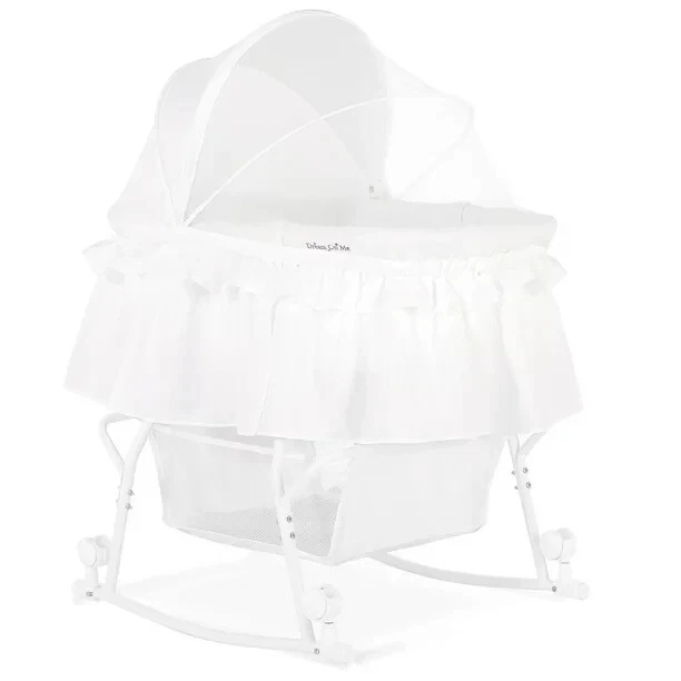 2-in-1 Bassinet & Cradle in White, Adjustable and Removable Canopy